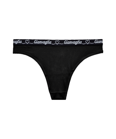 zwarte katoenen dames string met witte tekst van Gianvaglia