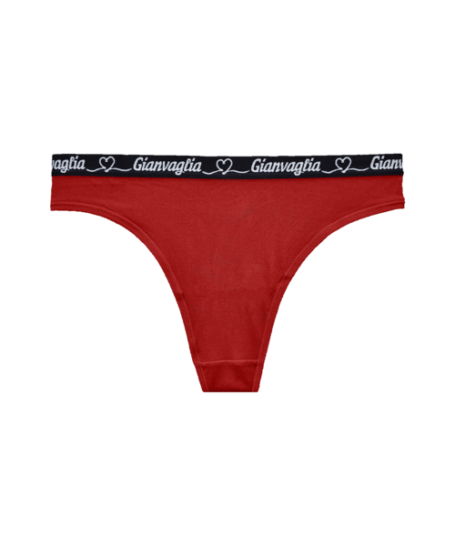 Gianvaglia dames string katoen rood met zwarte rand en witte tekst