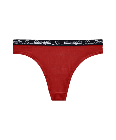 Gianvaglia dames string katoen rood met zwarte rand en witte tekst