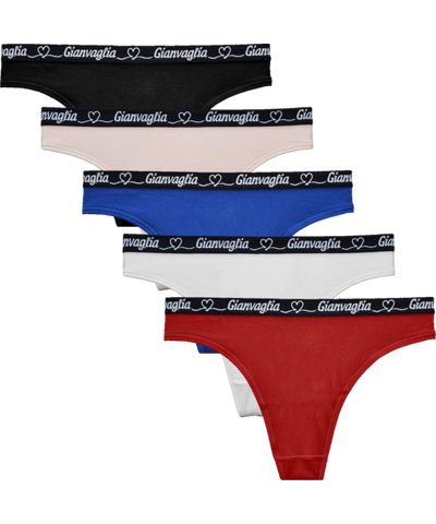 katoenen dames string met zwarte rand met tekst 5 verschillende kleuren Gianvaglia de luxe